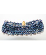 Vintage Blue Glass Beads Beaded Bracelet 1&quot; x 7.5&quot; - $11.40