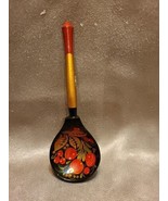 Vintage Russian Khokhloma Wooden Lacquer Spoon Handpainted  - $8.75