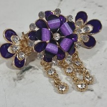 Jeweled Hair Clip Purple 3D Floral Rhinestone Crab Pony Tail Bun Barrette - $11.88