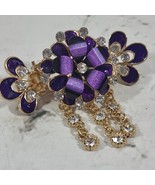 Jeweled Hair Clip Purple 3D Floral Rhinestone Crab Pony Tail Bun Barrette - $11.88