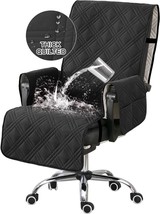 Black Computer Desk Chair Cover, Quilted Office Chair Protector With Arms, - $35.98