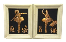 Pair of Wall Art Repousse Copper Ballerina Dancers Wood Frame 15&quot; x 12&quot; ... - $44.52
