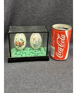 VINTAGE Japanese HAND PAINTED Eggs in Glass Display Case Butterfly Bird ... - $21.78