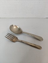 Vtg Silverplate Small Fork and Spoon WM Rogers + Bros Early American Initials - £7.49 GBP