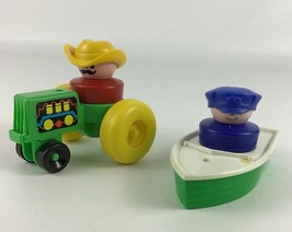 Fisher Price Chunky Little People 4pc Lot Cowboy Tractor Boat Vintage 19... - $24.70