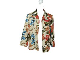 For Cynthia Jacket Blazer Womens Multicolor Floral Linen Open Front Size PM - £20.71 GBP