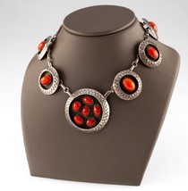 Navajo Sterling Silver Coral Shadowbox Necklace &amp; Cuff Bracelet Set 85g - £1,187.04 GBP
