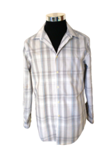 Calvin Klein Shirt Men&#39;s 15 1/2 32/33  Button Front Gray Aqua Plaid Cotton - £14.24 GBP