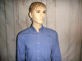 Chaps Men&#39;s Large Shirt Blue Plaid L/S Cotton Blend Button Down Collar - £21.94 GBP