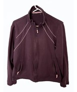 Womans Plum Knit Jacket w Neon Pink Trim, Danskin, Zipped Front and Pockets - £16.85 GBP