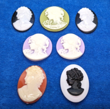 Vintage Cameos Lot of 7 Profiles Plastics Resin Fashion Jewelry Findings Craft - £6.55 GBP