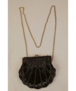 La Regale Black Beaded Scallop Clam Shell Evening Bag Purse Metal Chain ... - $26.51 CAD