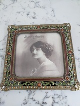 Vintage Bonne Annee 4x4 Jeweled Enameled Heavy Metal Photo Frame - $35.00