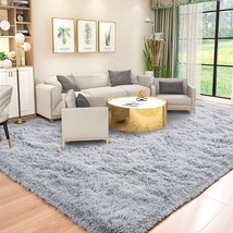 Grey Fluffy Living Room Rugs, Shag Area Rug 5x8 for Bedroom - £42.49 GBP