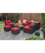 8 Pieces Patio Rattan Storage Table Furniture Set-Red - Color: Red - €815,30 EUR
