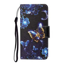 Anymob iPhone Case Blue and Gold Butterfly Flip Leather Flower Painted Printed - £22.74 GBP