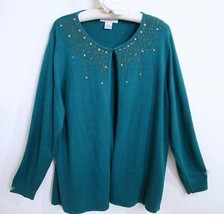 Silk Assets by Diane Von Furstenberg Embellished Open Cardigan Sweater 1X Green - £31.78 GBP