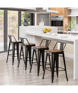 Andeworld Bar Stools Set Of 4 Counter Height Industrial Metal, Distresse... - £132.94 GBP