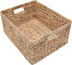 StorageWorks Jumbo Rectangular Wicker Basket, Water Hyacinth Storage Basket with - £42.23 GBP