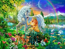 unicorn princess forest nymph deer swan ceramic tile mural backsplash medallion - £47.47 GBP+