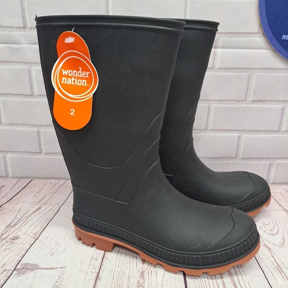 Wonder Nation Youth Boys Black TPE Rubber Lined Slip-on Chore Rain Boots: 2 - $16.14