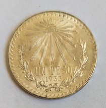 1933 Mexico Un Peso Standard Circulation Silver Coin - £19.07 GBP