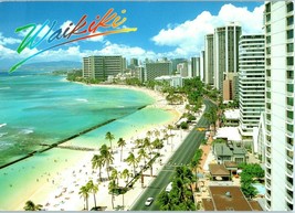 Royal Hawaiian lining Waikiki Beach Kalakaua Avenue Hawaii Postcard 1980s - £25.21 GBP