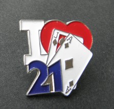 I Love Heart 21 Cards Blackjack C ASIN O Lapel Pin Badge 1 Inch - £4.43 GBP