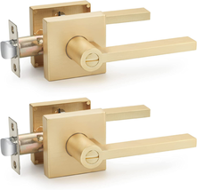 2 Pack Door Knobs Interior Bathroom Bedroom Locks Handles Satin Brass NEW - £61.24 GBP