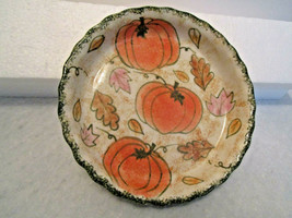 Thanksgiving Fall Leaves Pumpkins Deep Dish Plate Decorative Autumn Hand Painted - £7.08 GBP