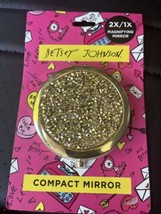 Betsey Johnson Compact Magnifying Mirror w/Sparkling Acrylic Gold Diamonds NEW - £13.86 GBP