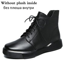 DRKANOL 2021 New Classic Black Flat Ankle Boots Women Genuine Leather Boots Soft - £87.57 GBP