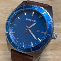 Breed Mens Rotating Bezel Silver Blue Leather Analog Quartz Watch~Date~New Batte - £26.13 GBP