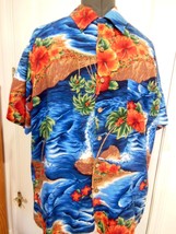 Vintage Mens Large Hawaiian Button Front Short Sleeve Shirt Rayon Good Vibes  - £25.69 GBP