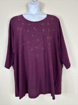 Catherines Womens Plus Size 3X Purple Rhinestone Scooped Neck T-shirt 3/4 Sleeve - £14.11 GBP
