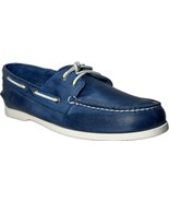 G.H. BASS HAMTON S14 MEN&#39;S BLUE LEATHER HANDCRAFTED BOAT SHOES SZ 11.5, ... - £48.10 GBP