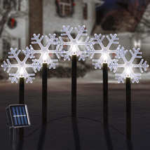 Christmas Snowflake Lights, 5 Pack Solar Christmas Pathway Markers with ... - £30.91 GBP