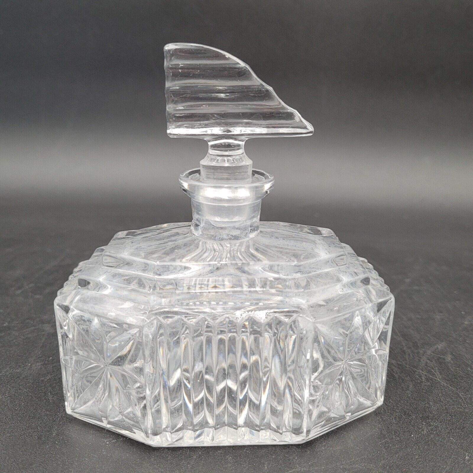 Primary image for Vintage Large Art Deco Clear Glass Scent Perfume Bottle with Stopper 1930s