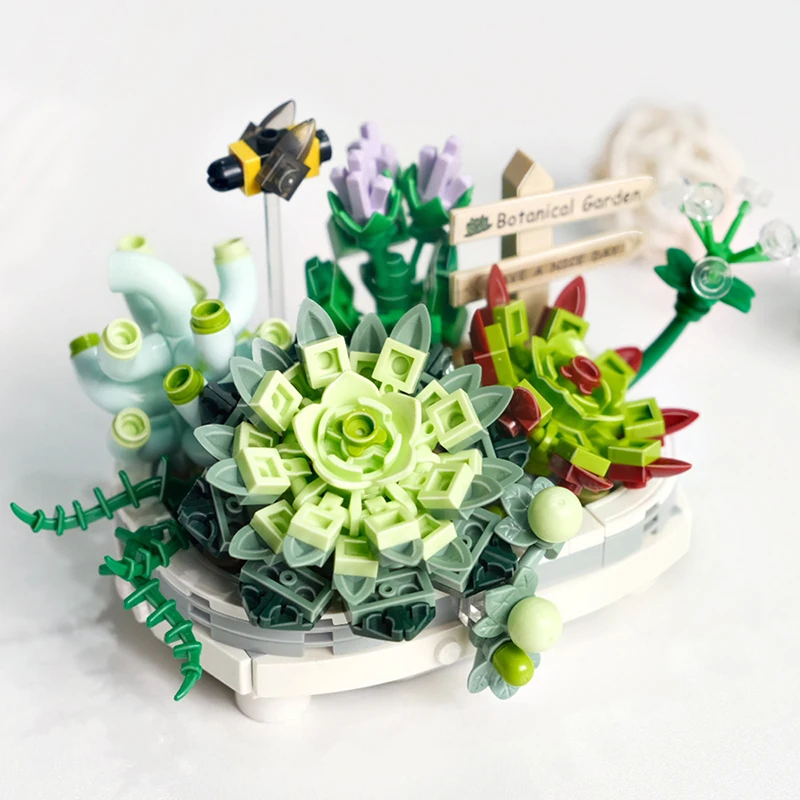 Play Mini Bouquet Building Blocks Flowers Succulent Cherry Blossom Bonsai 3D Mod - £32.24 GBP