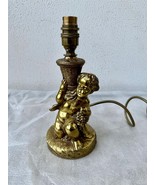 Vintage Brass And Rococo Style Ornate Heavy Table Lamp With Cherub - $167.02