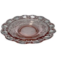 Anchor Hocking Pink Old Colony Open Lace Glass Bowl w/ Etched Floral Design - £27.68 GBP