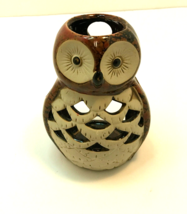 Big Eyed Brown and Cream Hoot Owl Ceramic Tea Light Candle Holder - Decorative - £10.29 GBP
