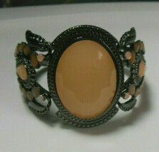 Enamel Rhinestone Jeweled Gun Metal Cuff Bracelet - $25.74