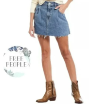 Free People Cosmico Flirt Pleated Denim Mini Skirt in Rain Size 26 Fraye... - $27.95