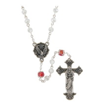 Confirmation Gift &quot;Receive the Holy Spirit&quot; Rosary Red White Beads WITH Box - £19.97 GBP