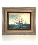 Framed Preston Willis Oil Painting Canvas Seascape Clipper Ship Marine 1... - $210.66 CAD