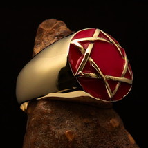 Round shaped Men&#39;s domed red Hexagon Ring Jewish Star of David - Solid Brass - £22.12 GBP+