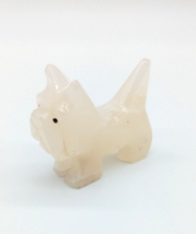 Vintage Hand Carved White Onyx Stone Scottie Dog with Black Eyes Figural - £8.67 GBP