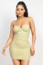 Shirred Bodycon Mini Dress - Cami Straps, Padded Cups, Stretchy &amp; Flatte... - $24.00