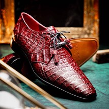 Lacio Genuine Caiman Crocodile Dress Derby's Shoes Wine image 7